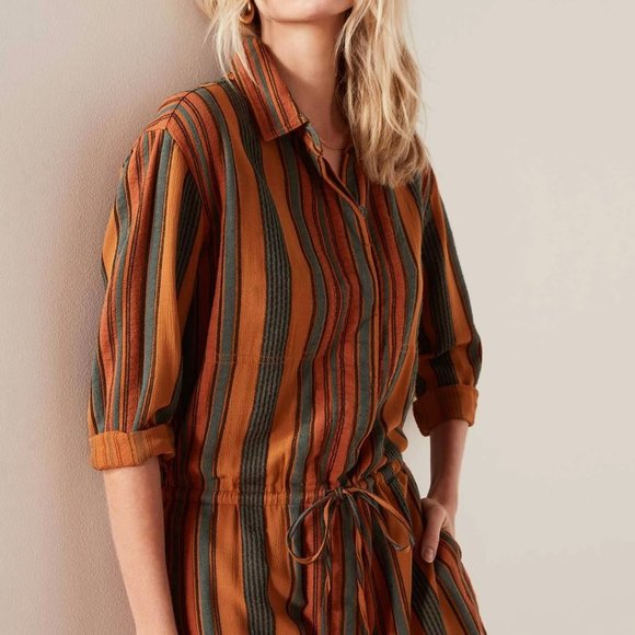 James Perse Short Vintage Stripe Jumpsuit Romper Size S Retro Collar Button $325 - Picture 2 of 16